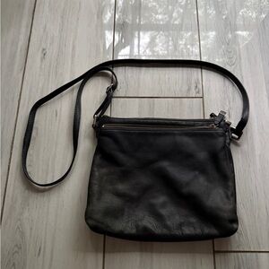 Margot New York Jeanne Crossbody Bag Purse Black Pebbled Leather Double Zip